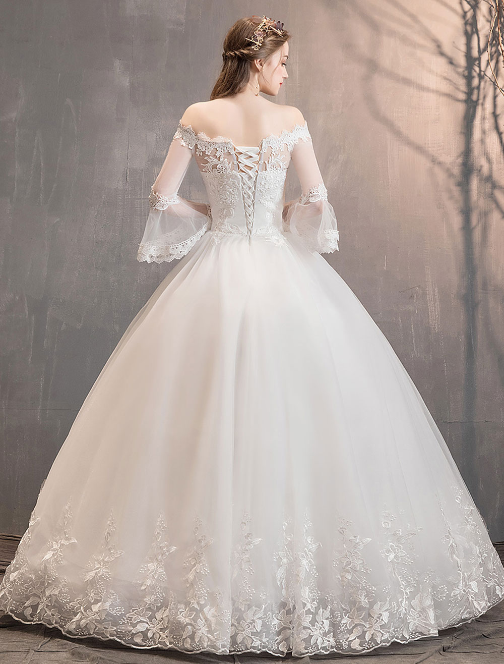 Lace Wedding Dresses Ivory Off The Shoulder Lace Applique Princess Bridal Gown-newarrivaldress