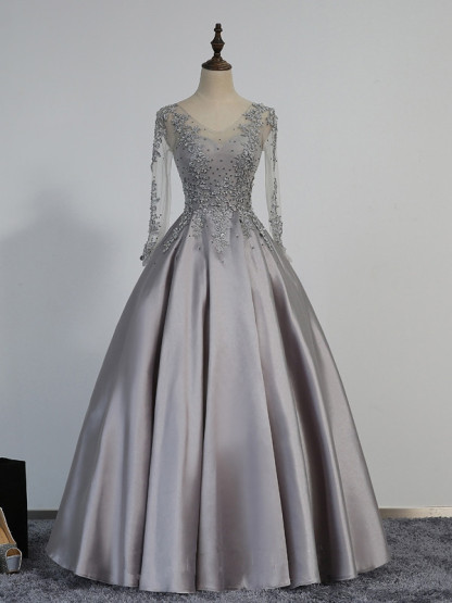 Long Sleeve Custom Made A-line Modest Beads Lace Appliques Prom Dresses-newarrivaldress