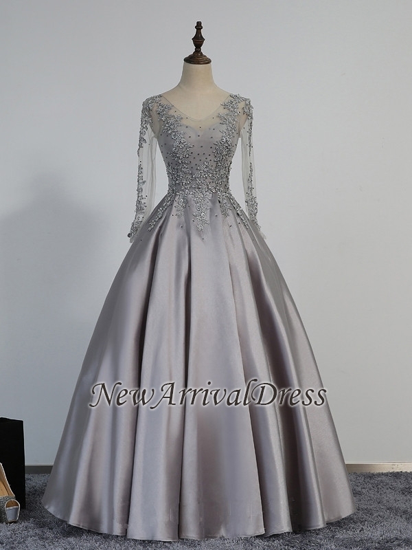 Long Sleeve Custom Made A-line Modest Beads Lace Appliques Prom Dresses-newarrivaldress