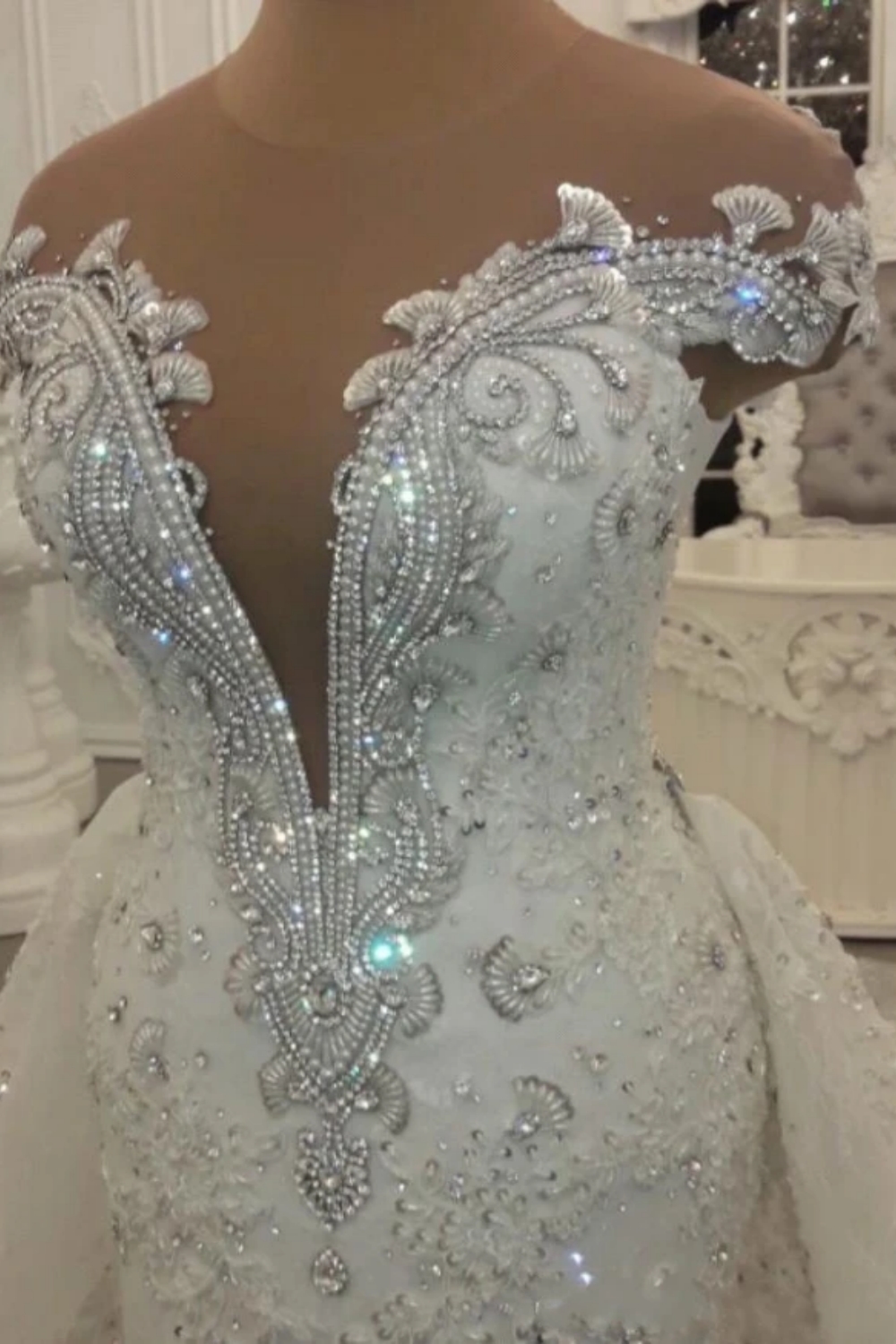 Gorgeous Mermaid Bridal Gown Beads Lace Appliques V-Neck Wedding Dress with Sweep Train-newarrivaldress