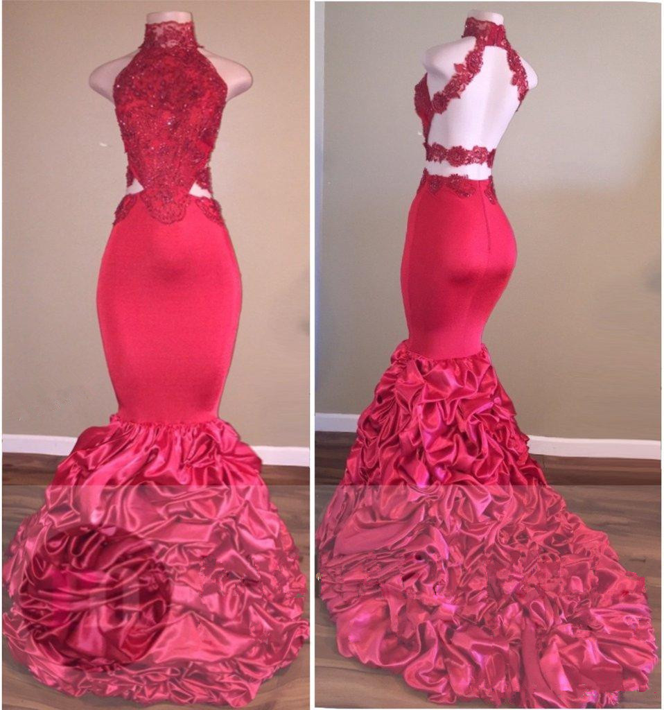 Lace Mermaid Beads Open Back Formal Dresses | High Neck New Arrival Prom Dresses-newarrivaldress