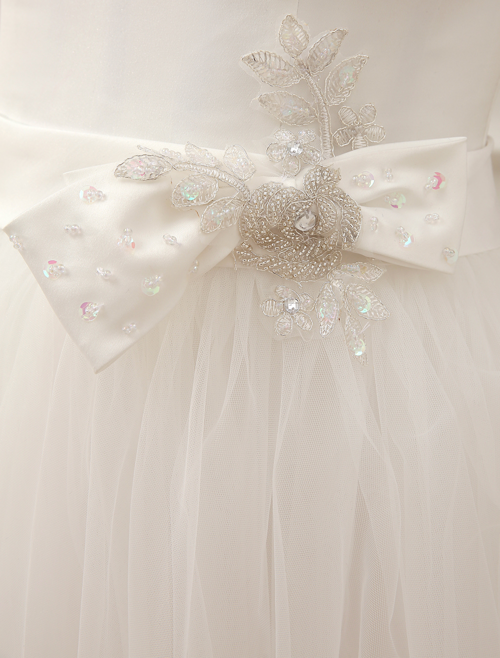 Simple Wedding Dresses Satin Square Neck Applique Short Bridal Dress With Beading Bow Sash Exclusive-newarrivaldress
