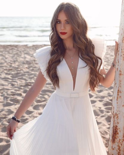 A-line Chiffon V-neck Wedding Dresses | Sexy Short Sleeve Floor Length Tulle Bridal Gowns-newarrivaldress