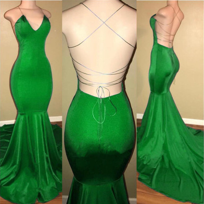 Green Sheath Spaghetti Strap Open Back Prom Dresses | Prom Dresses-newarrivaldress