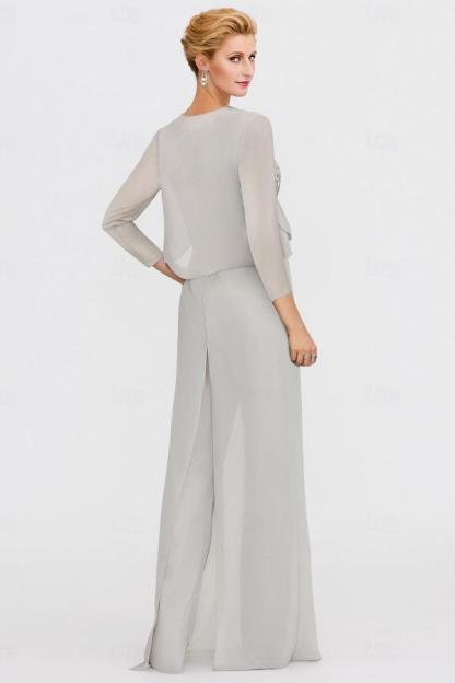 Scoop Neck Chiffon Three Pieces Mother of the Bride Jumpsuits with Lace Appliques-newarrivaldress