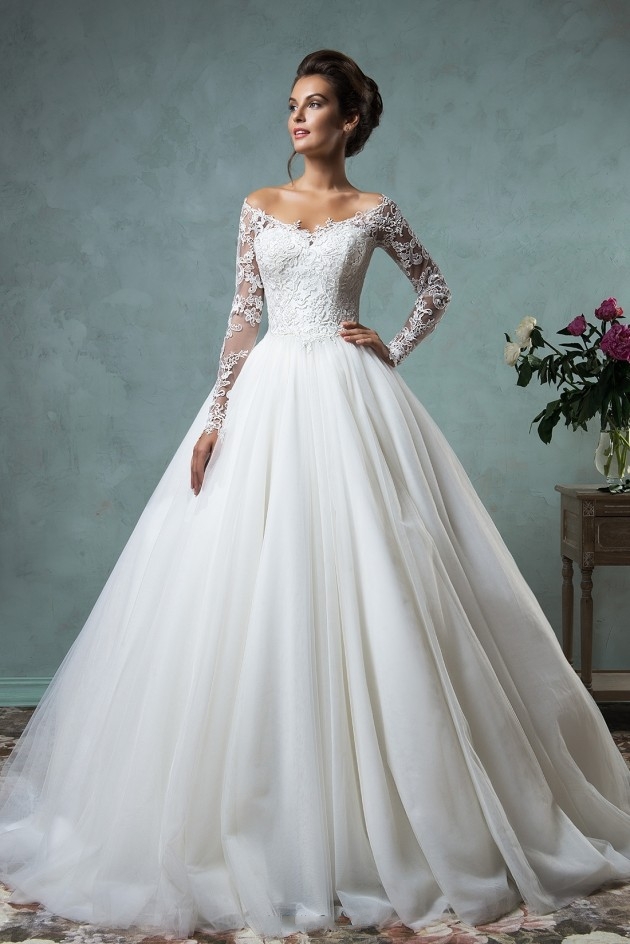 Lace Long Sleeves A-line Wedding Dresses Off-Shoulder Lace Applique Sheer Back Bridal Gowns-newarrivaldress