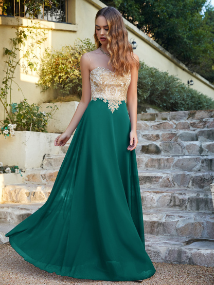 Elegant Sleeveless Chiffon Aline Evening Dress Lace Appliques Formal Dress-newarrivaldress