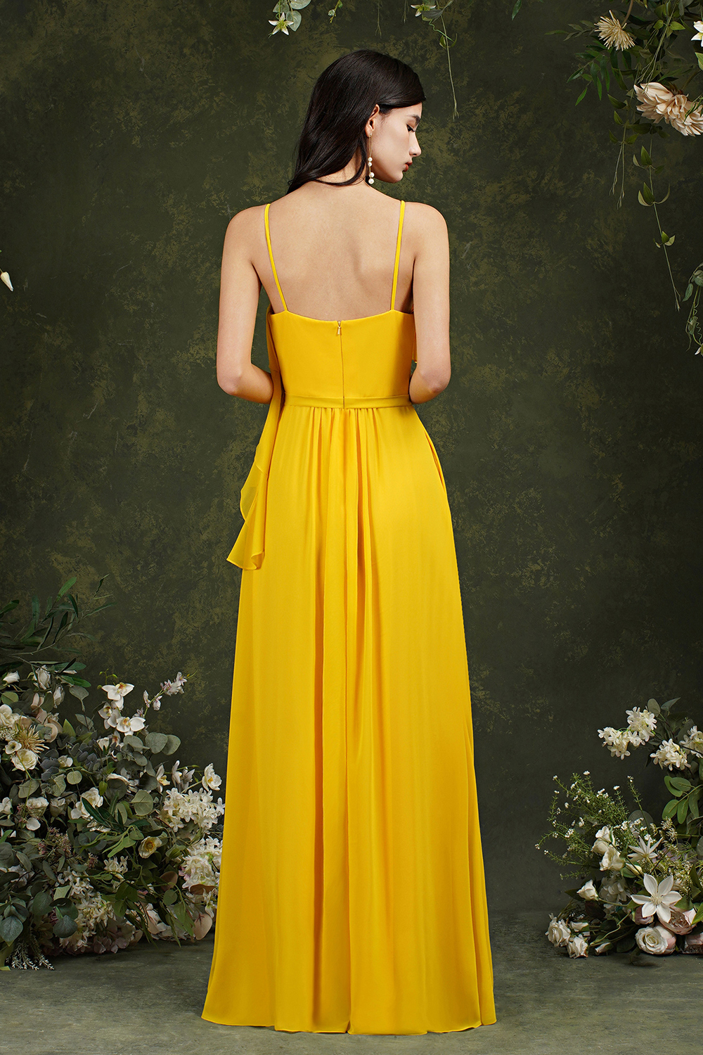 Yellow Ruffles Sleeveless Floor-Length Dress for Wedding Guests-newarrivaldress