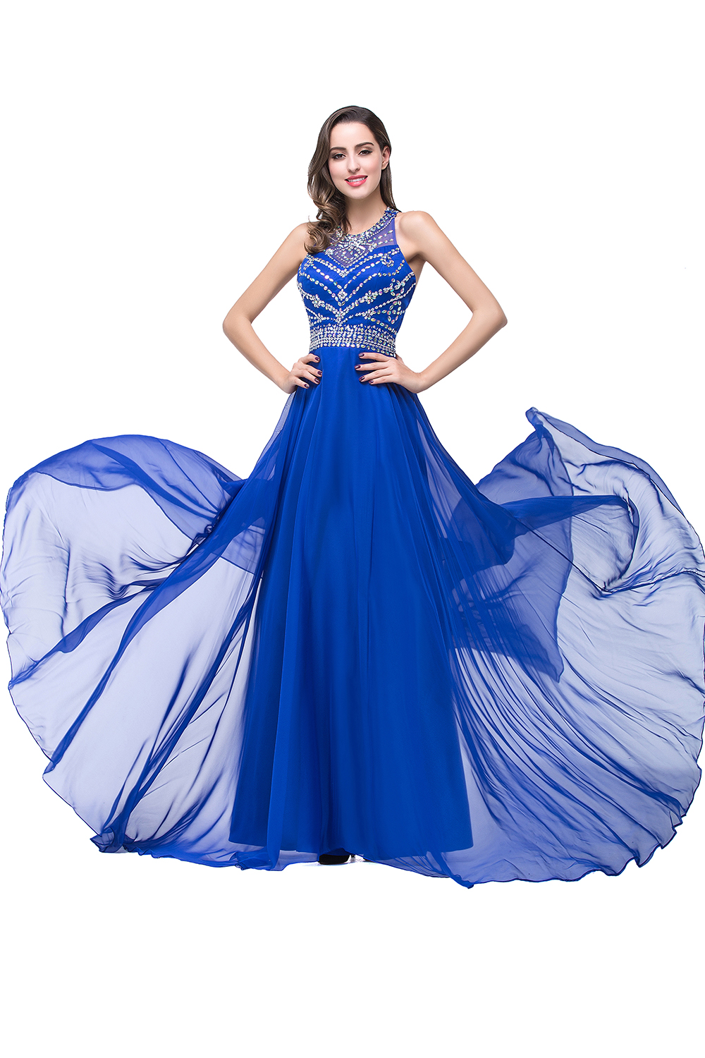 ELLA | A-line Crew Floor-length Sleeveless Tulle Prom Dresses with Crystal Beads-newarrivaldress