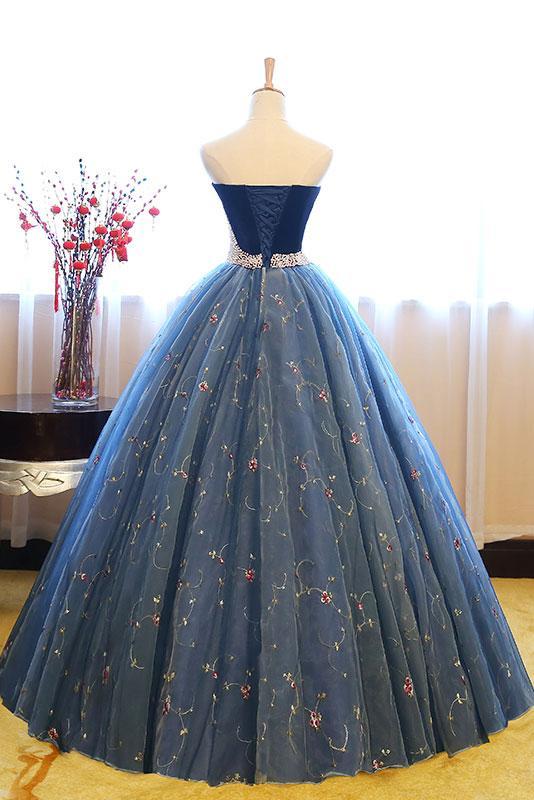 Embroidery Puffy Exquisite Pearls Sweetheart Long Prom Dresses-newarrivaldress