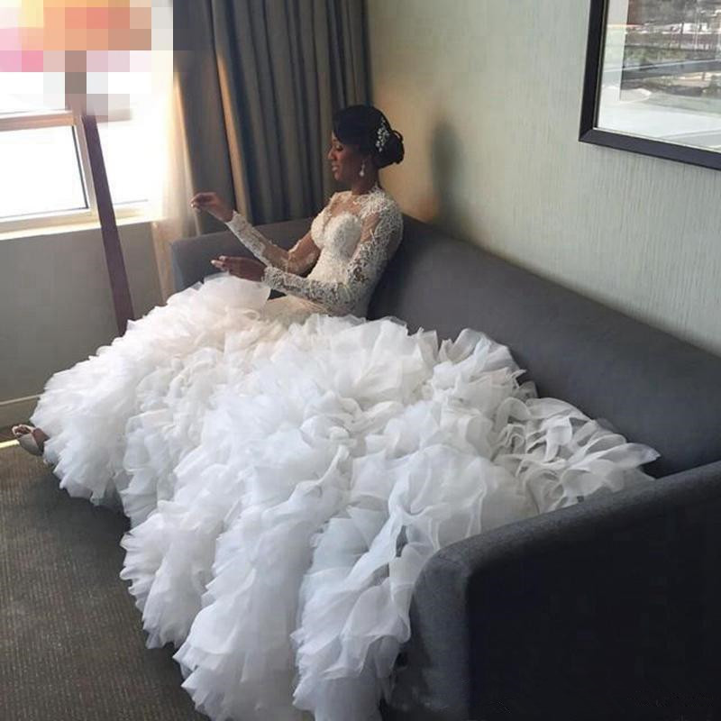 Elegant New Arrival Beautiful Lace Appliques Ruffles Mermaid Wedding Dresses-newarrivaldress