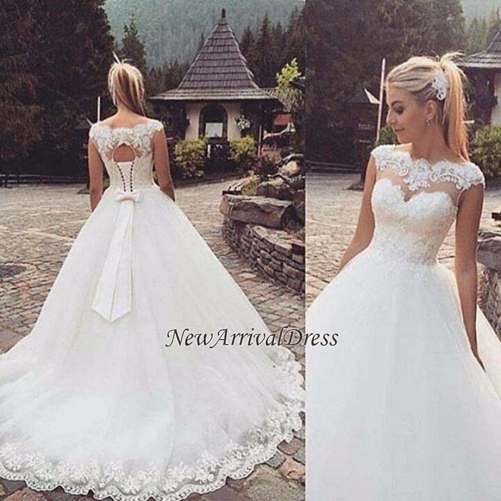 Cap Sleeve Lace-Up Bowknot Back Ball Gown Wedding Dresses-newarrivaldress
