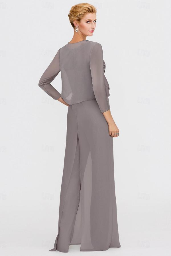 Scoop Neck Chiffon Three Pieces Mother of the Bride Jumpsuits with Lace Appliques-newarrivaldress