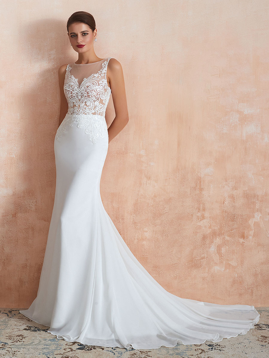 Wedding Dress 2021 Mermaid Sleeveless Lace Appliqued Beach Bridal Gowns With Train-newarrivaldress