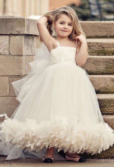 Spaghettis Tulle Feathers Cute Flower Girl Dresses Long Girl's Formal Dresses-newarrivaldress