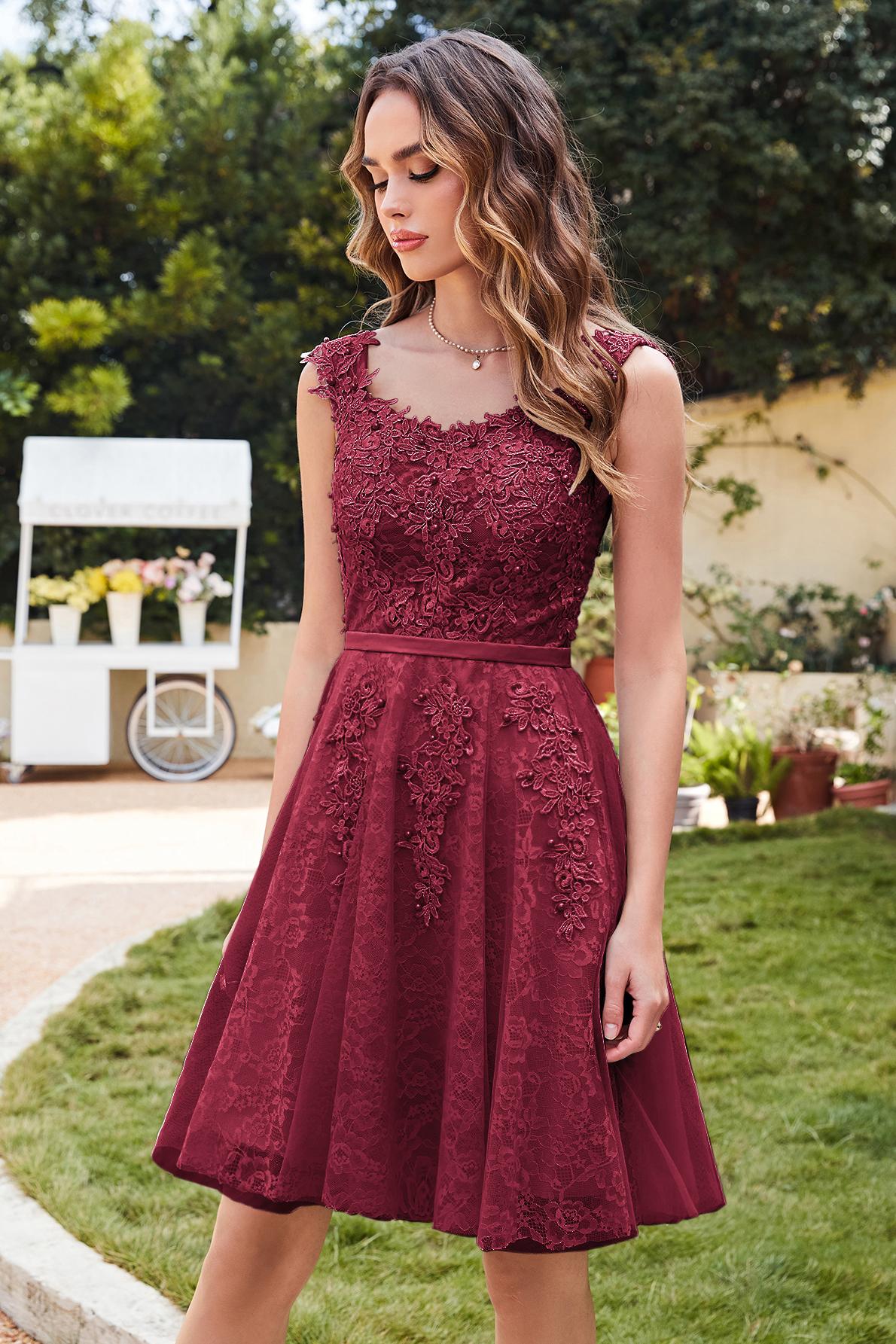 WILMA | Ball Gown Illusion Neckline Tea Length Lace Tulle Dusty Pink Prom Dresses with Beading-newarrivaldress