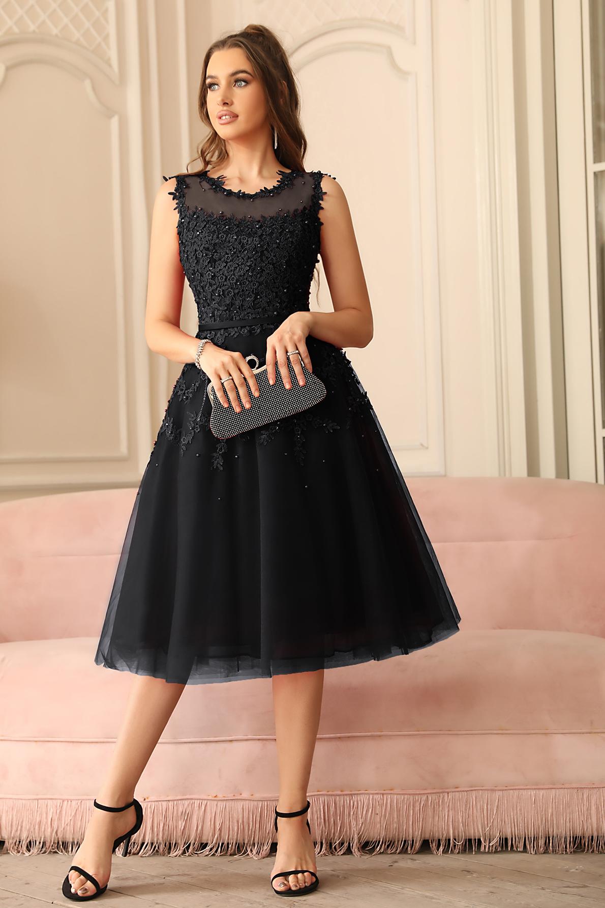 Tea-Length A-line Sheer-Neck Amazing Lace-Appliques Beaded Party Dresses-newarrivaldress