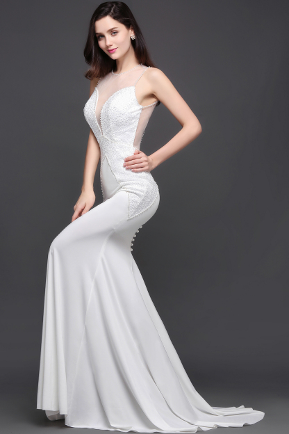 AVERY | Mermaid Scoop Chiffon White Evening Dress With Beadings-newarrivaldress