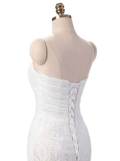 Mermaid Wedding Dress White Lace Fit And Flare Bridal Dress Sweetheart Strapless Train Fishtail Bridal Gown With Detachable Rhinestone Sash-newarrivaldress