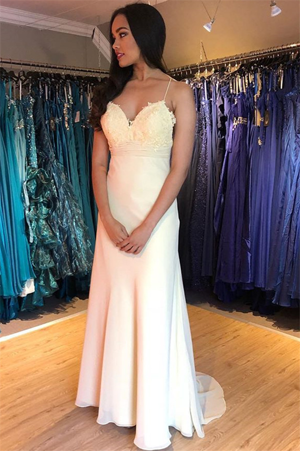 Elegant Spaghetti-Straps Appliques Mermaid Evening Dresses-newarrivaldress