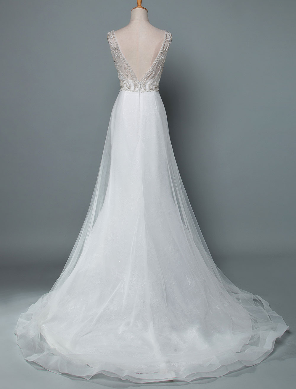 Beach Wedding Dress A Line Sleeveless V Neck High Split Floor Length Backless Sexy Bridal Gown-newarrivaldress