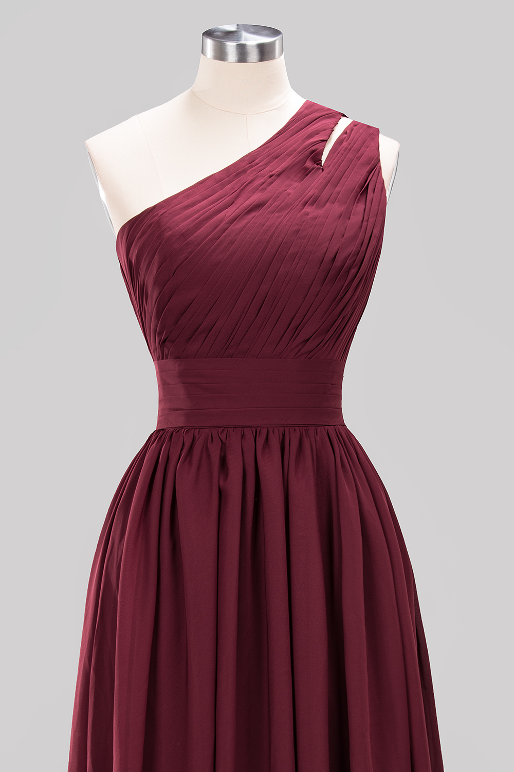 Elegant A-Line Burgundy Chiffon One-Shoulder Sleeveless Ruffles Floor-Length Bridesmaid Dresses-newarrivaldress