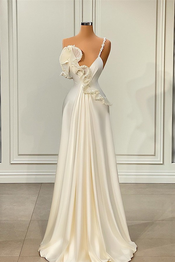 Charming Asymmetrical Aline Satin Evening Dress Ruffles Long Special Occasion Dress-newarrivaldress