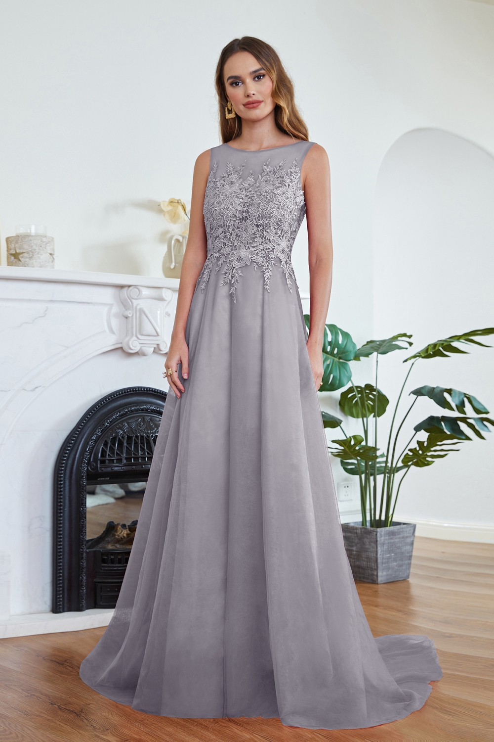 ABRIL | A-line Court Train Tulle Evening Dress with Appliques-newarrivaldress