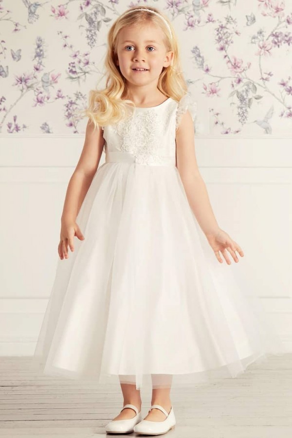 Cap Sleeves Lace Tulle Flower Girl Dress with Ribbon Belt-newarrivaldress