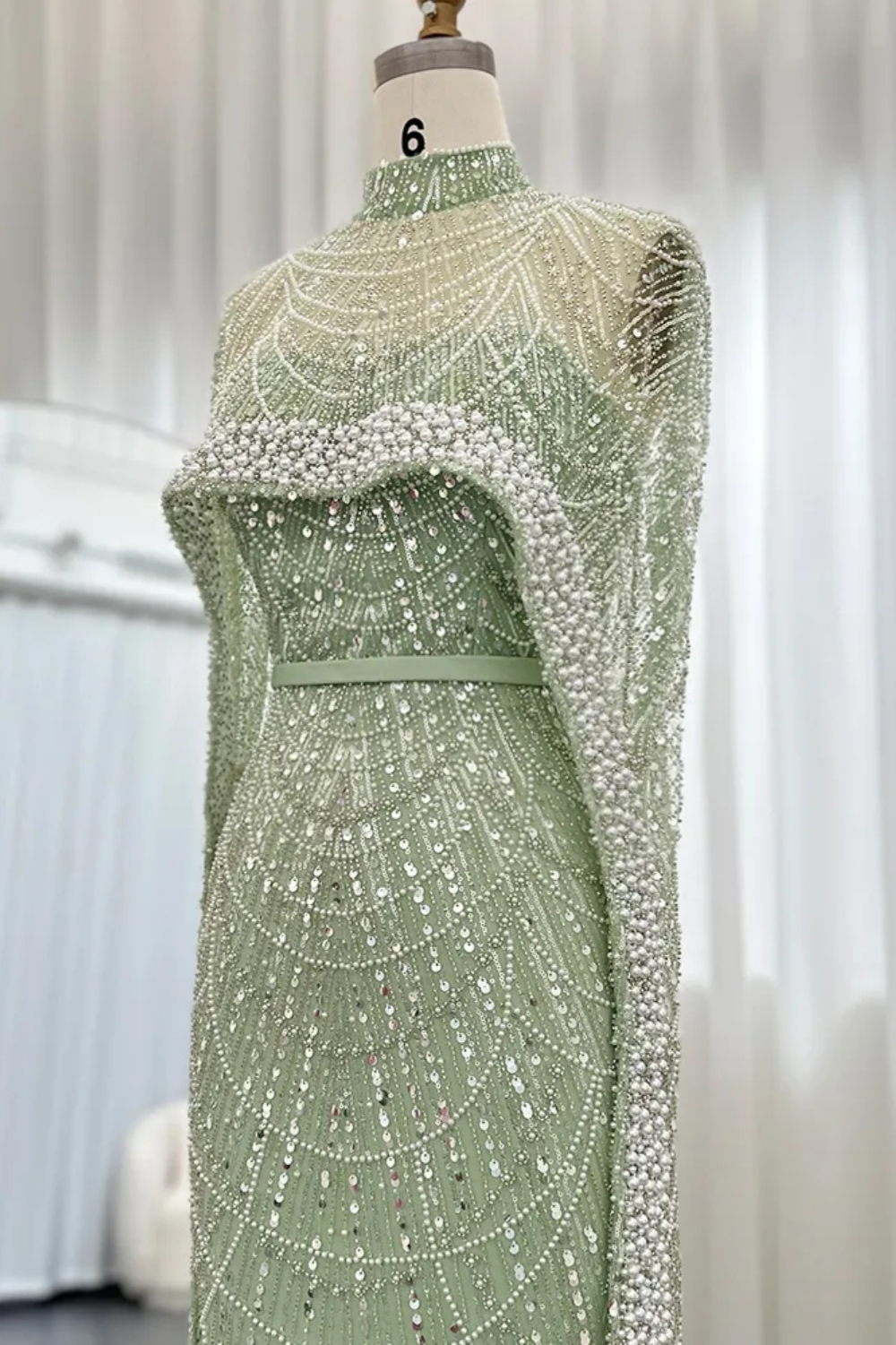 Luxury Sequins Dubai Mermaid Evening Dress with Cape Glitter Pearls Floor Length Party Dress-newarrivaldress
