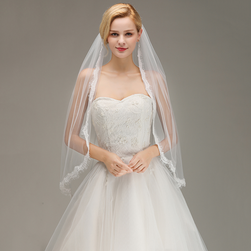 Lace Edge One Layer Wedding Veil with Comb Soft Tulle Bridal Veil
