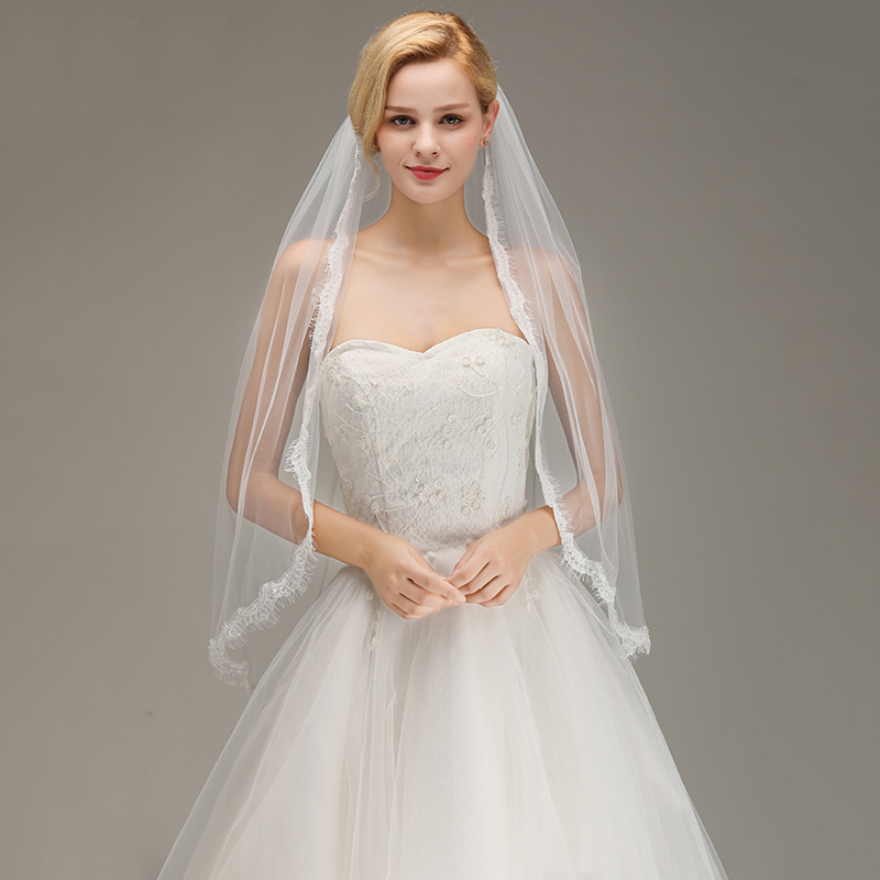 Lace Edge One Layer Wedding Veil with Comb Soft Tulle Bridal Veil