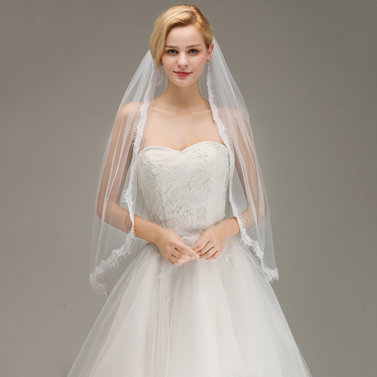 Lace Edge One Layer Wedding Veil with Comb Soft Tulle Bridal Veil