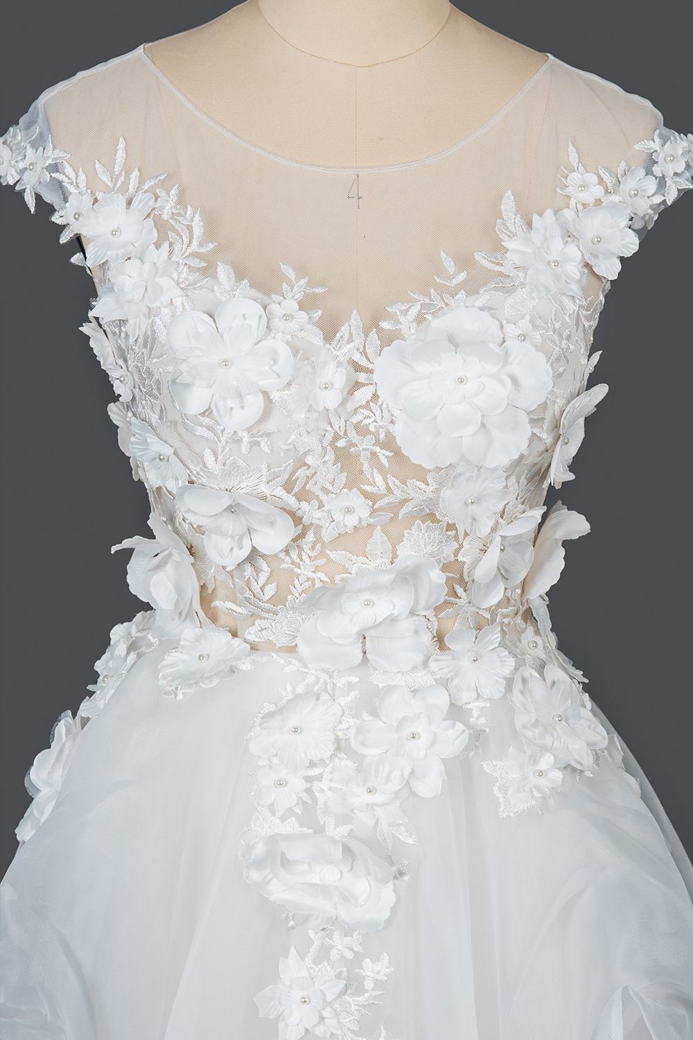 3D Floral Sleeveless Aline Bridal Dress White Beadings Crew Neck Wedding Dress-newarrivaldress