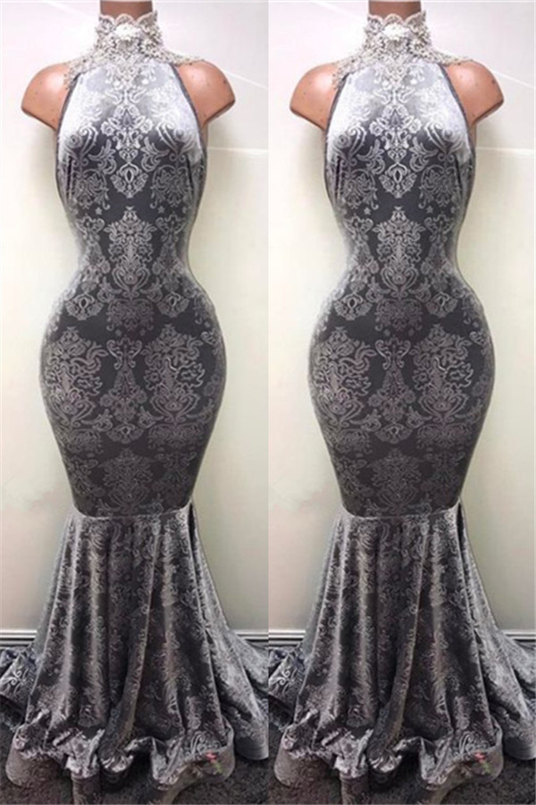 Silver Mermaid Long Prom Dresses | Sleeveless High Neck Plus Size Formal Dresses BA8233-newarrivaldress