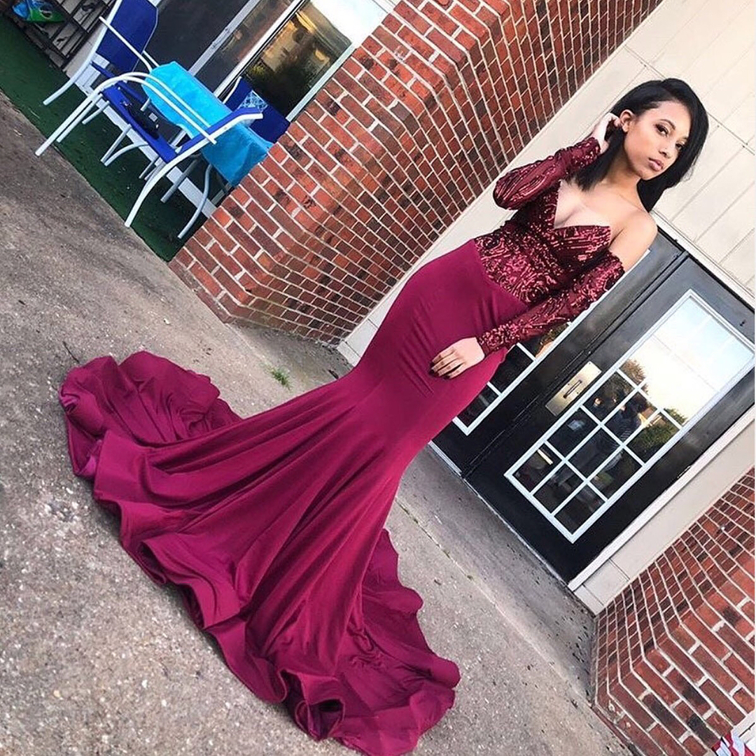 Sexy Off the Shoulder Appliques Prom Dress | Chic V Neck Long Sleeves Prom Gown-newarrivaldress