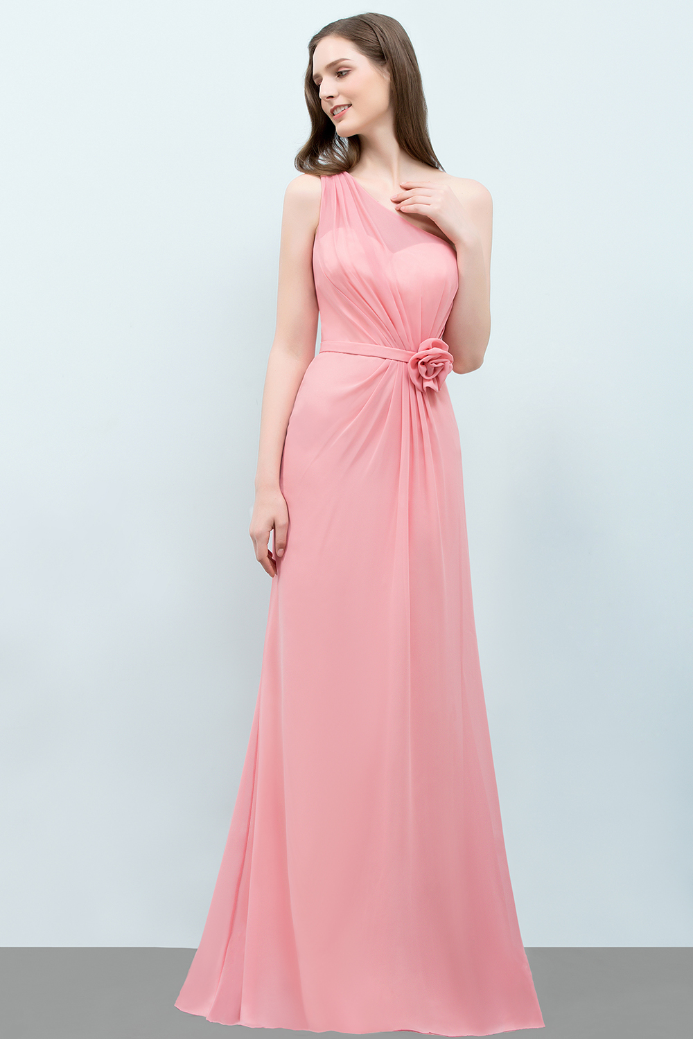 SHERA | Mermaid Floor Length One-shoulder Ruffled Chiffon Bridesmaid Dresses with Flower-newarrivaldress