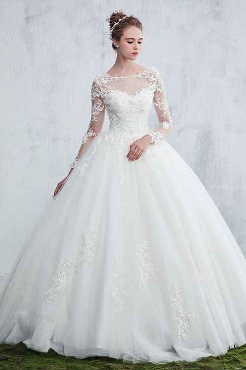 Gown Long Sleeve Ball New Arrival Lace Jewel Elegant Wedding Dresses-newarrivaldress
