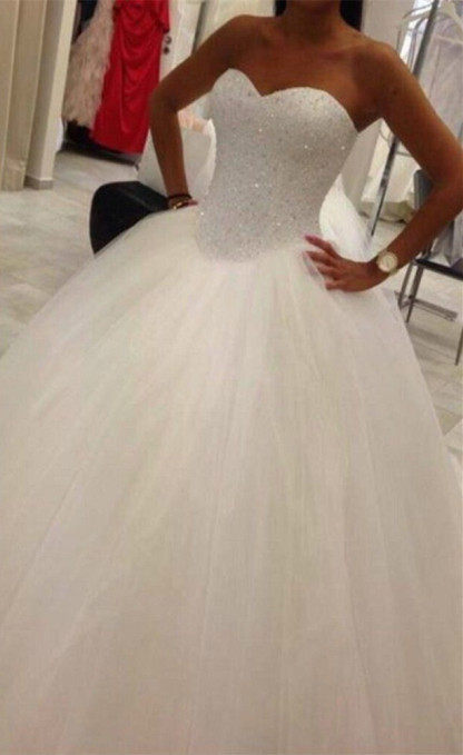 Elegant Sweetheart Tulle Wedding Ball Gowns Beading Sequins Bridal Dresses-newarrivaldress