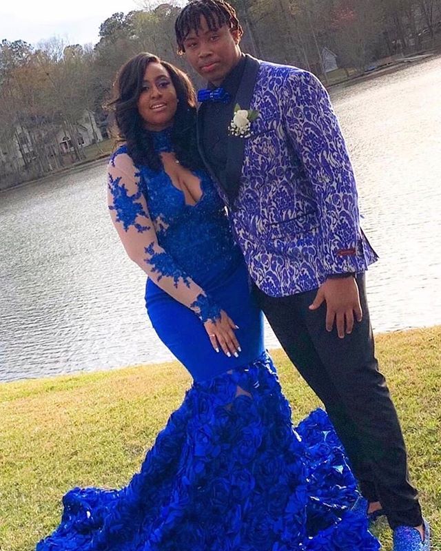 Royal Blue Long Sleeve Mermaid Long Prom Dresses Online | Lace Appliques Formal Evening Gowns-newarrivaldress