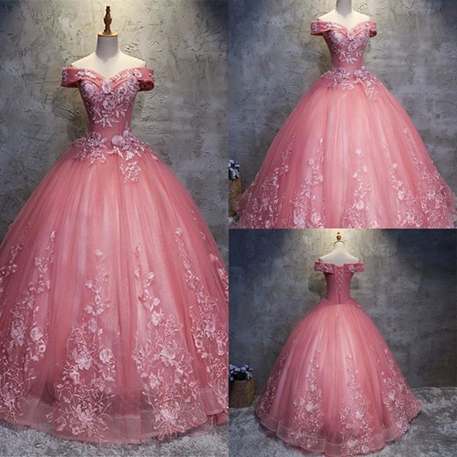 Elegant Off-The-Shoulder Ball gown Appliques Sleveless Floor-Length Lace-up Prom Dresses-newarrivaldress
