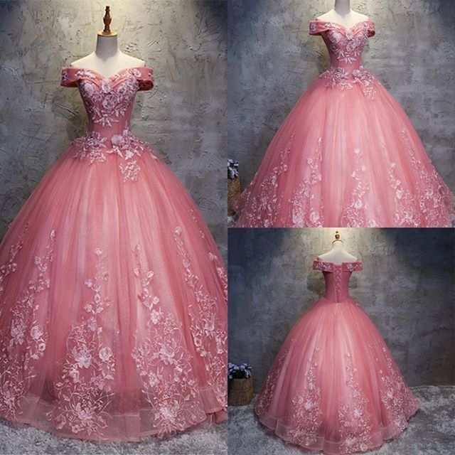 Elegant Off-The-Shoulder Ball gown Appliques Sleveless Floor-Length Lace-up Prom Dresses-newarrivaldress
