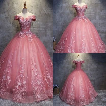 Elegant Off-The-Shoulder Ball gown Appliques Sleveless Floor-Length Lace-up Prom Dresses-newarrivaldress