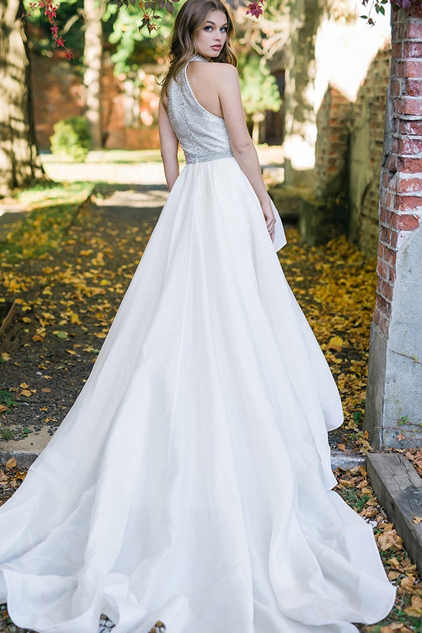 Stylish Halter White Simple Garden Wedding Dress-newarrivaldress