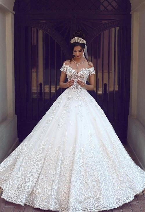 New Short Sleeve Gorgeous Long New Arrival Lace Off The Shoulder Elegant Wedding Dresses-newarrivaldress