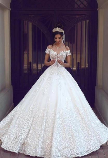 New Short Sleeve Gorgeous Long New Arrival Lace Off The Shoulder Elegant Wedding Dresses-newarrivaldress