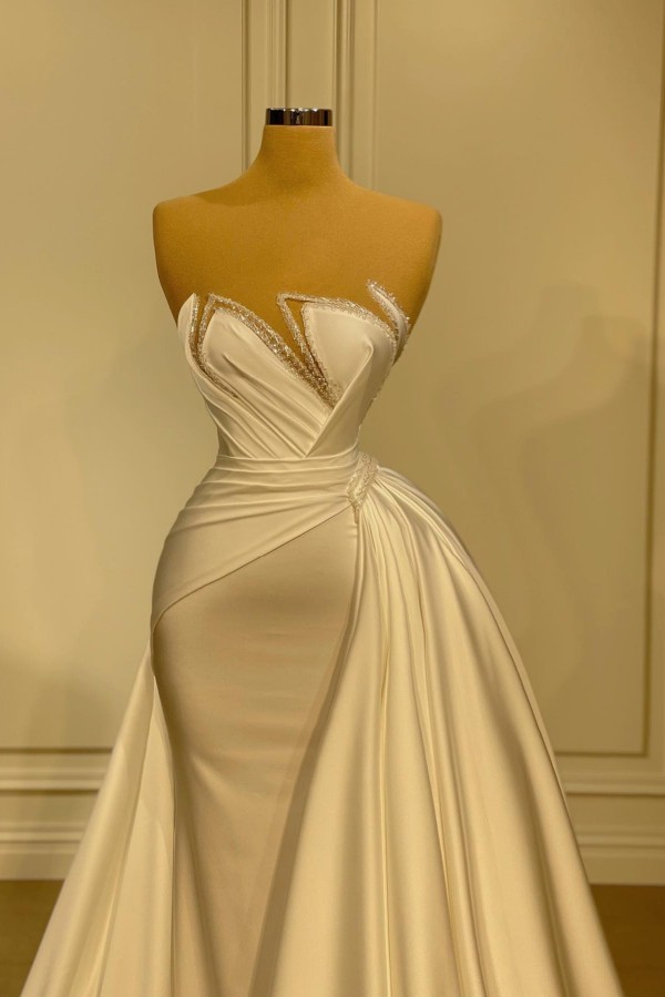 Charming Strapless Beadings Satin Mermaid Evening Dress with Detachable Train-newarrivaldress