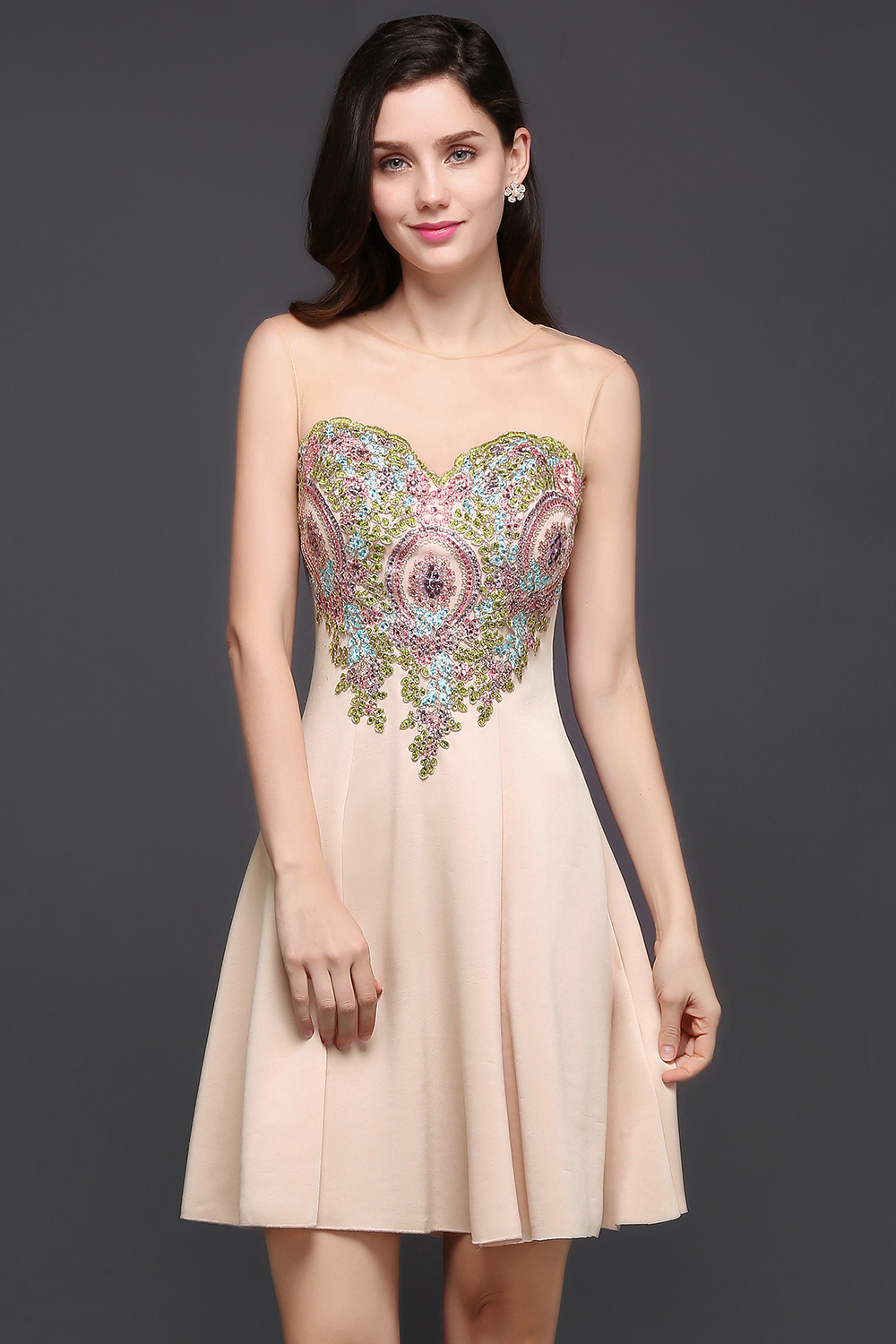 AYLIN | A-line Scoop Chiffon Short Homecoming Dress With Appliques-newarrivaldress