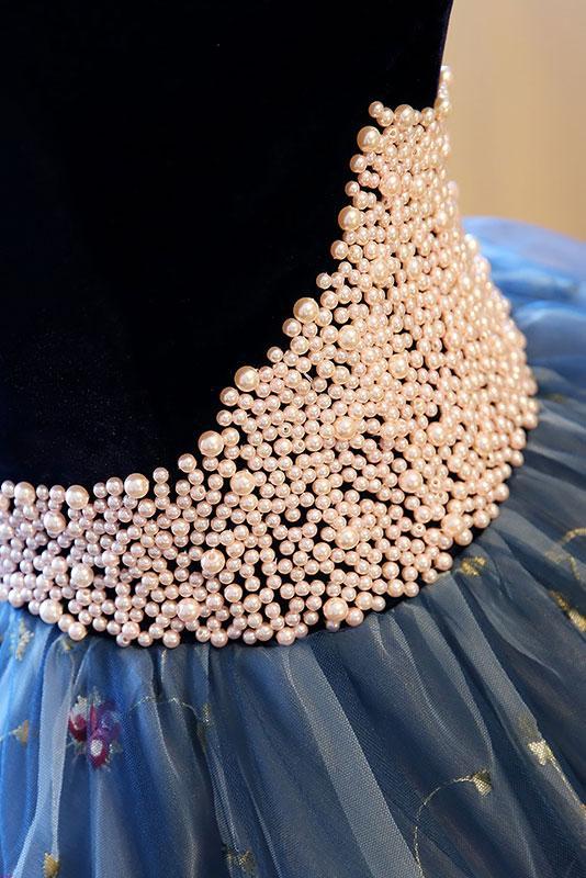Embroidery Puffy Exquisite Pearls Sweetheart Long Prom Dresses-newarrivaldress