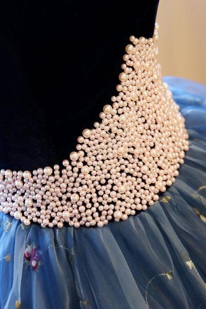 Embroidery Puffy Exquisite Pearls Sweetheart Long Prom Dresses-newarrivaldress